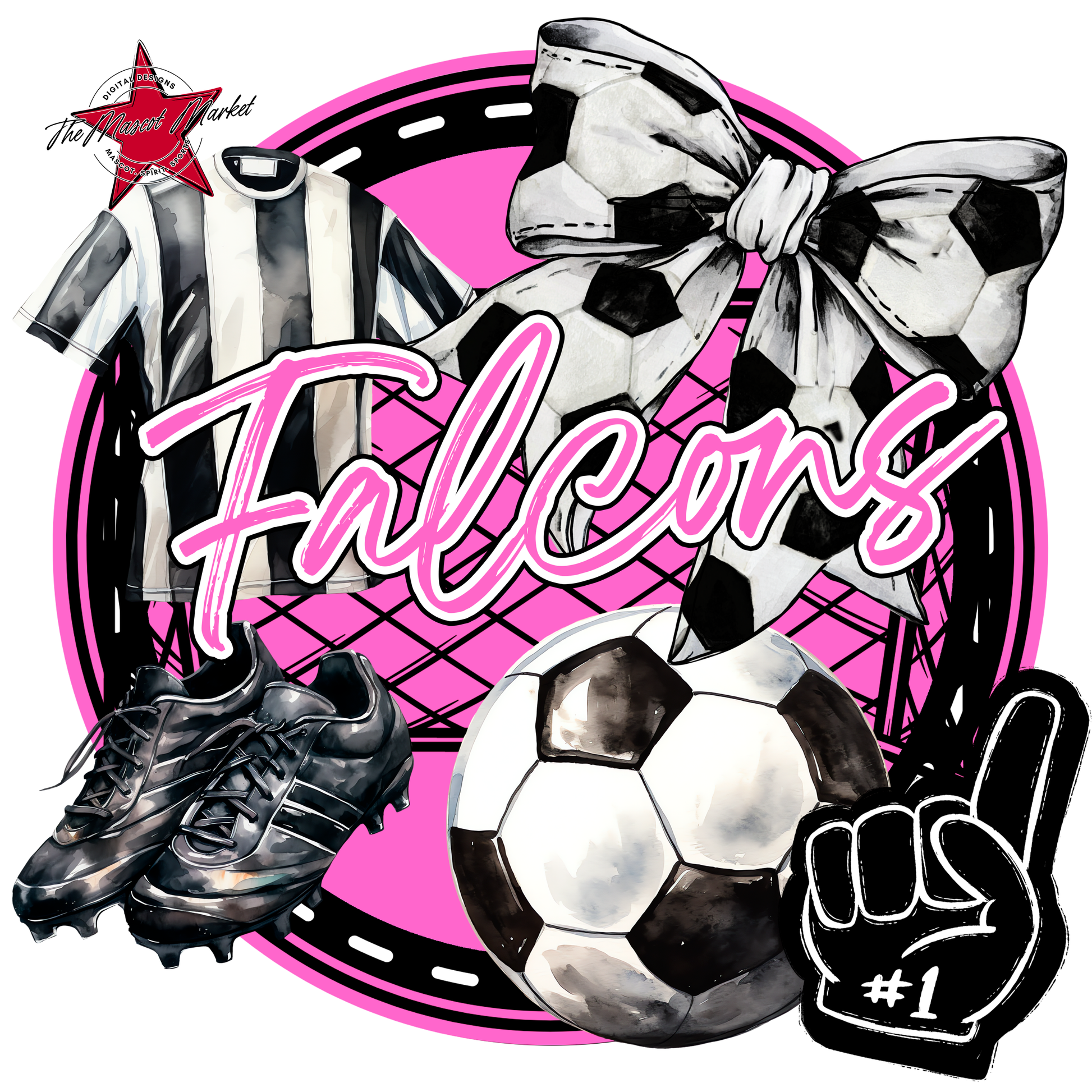 Falcons Circle Soccer Design-Baby Pink