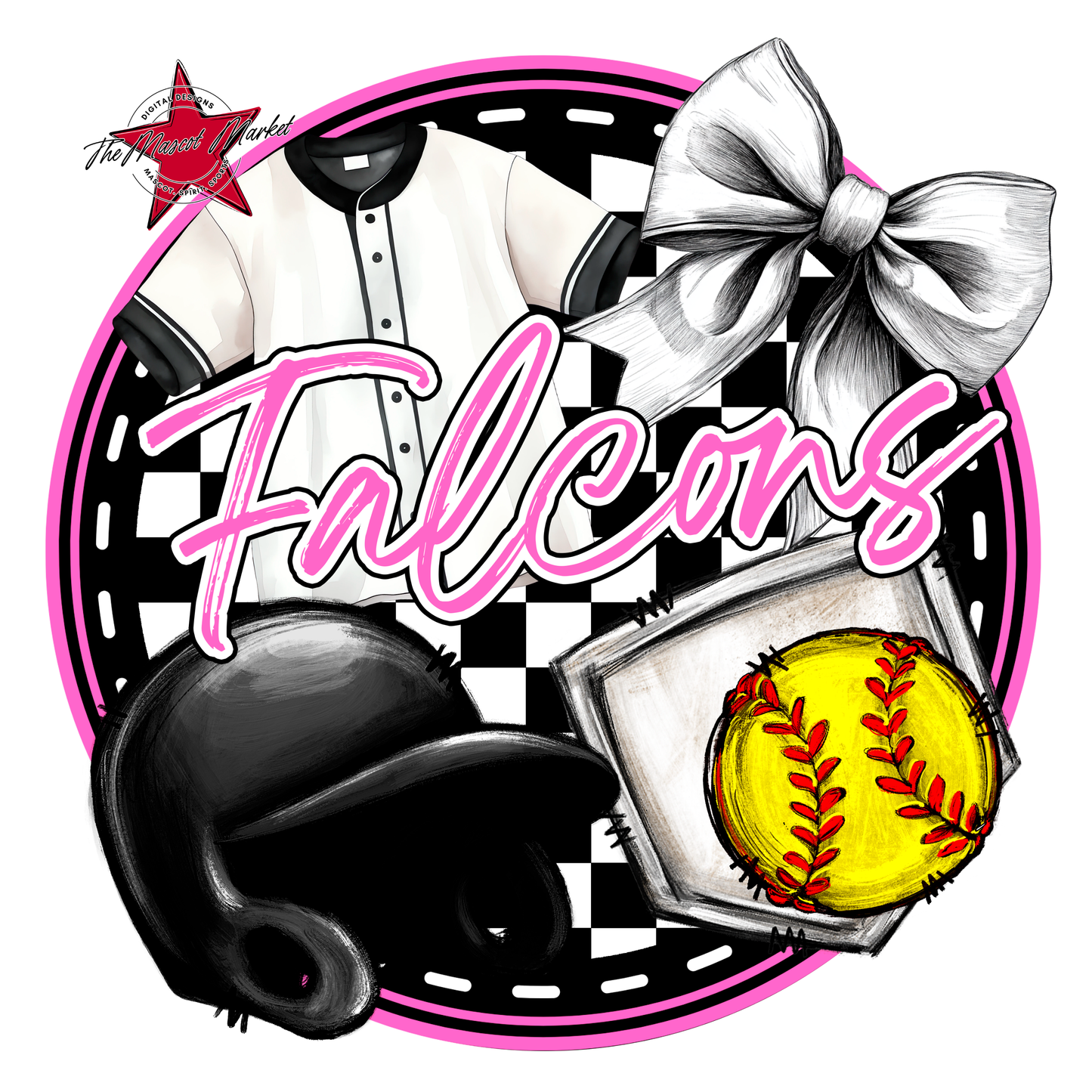 Falcons Circle Softball Design-Baby Pink
