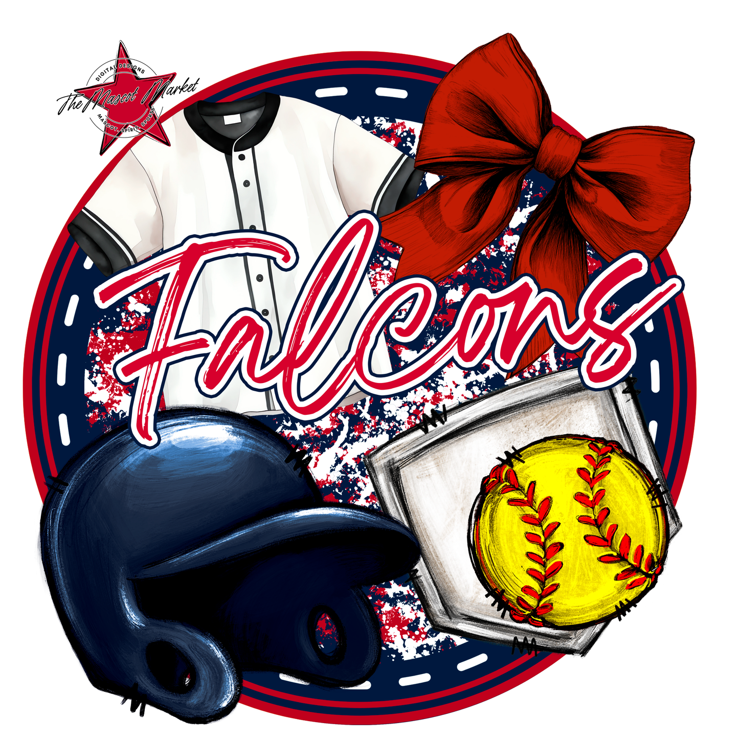 Falcons Circle Softball Design-Navy-Red