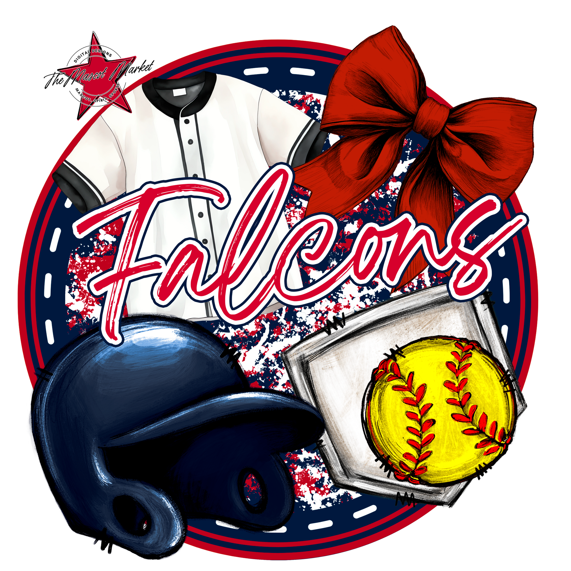 Falcons Circle Softball Design-Navy-Red