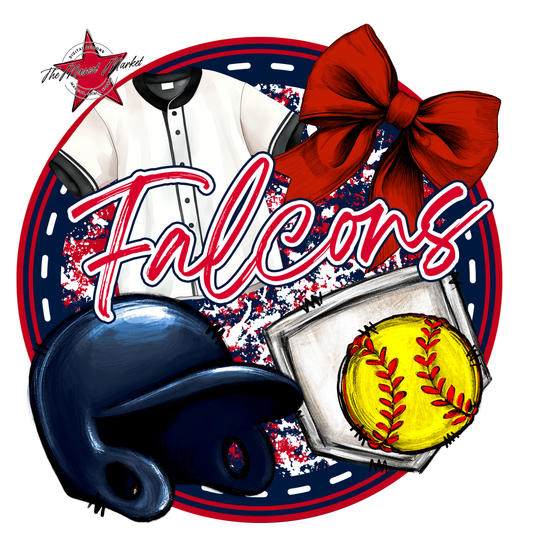 Falcons Circle Softball Design-Navy-Red