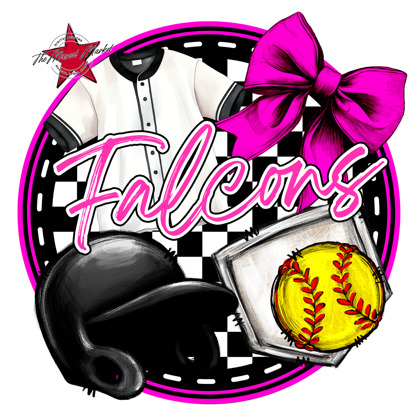 Falcons Circle Softball Design-Pink