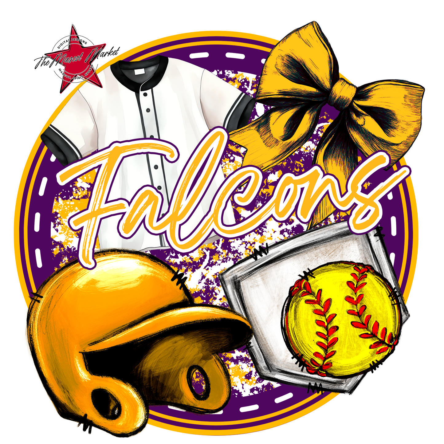Falcons Circle Softball Design-Purple-Yellow