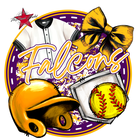Falcons Circle Softball Design-Purple-Yellow