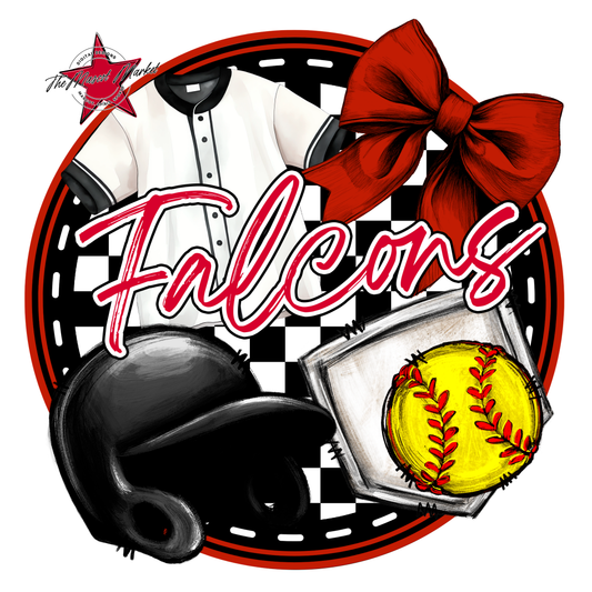 Falcons Circle Softball Design-Red