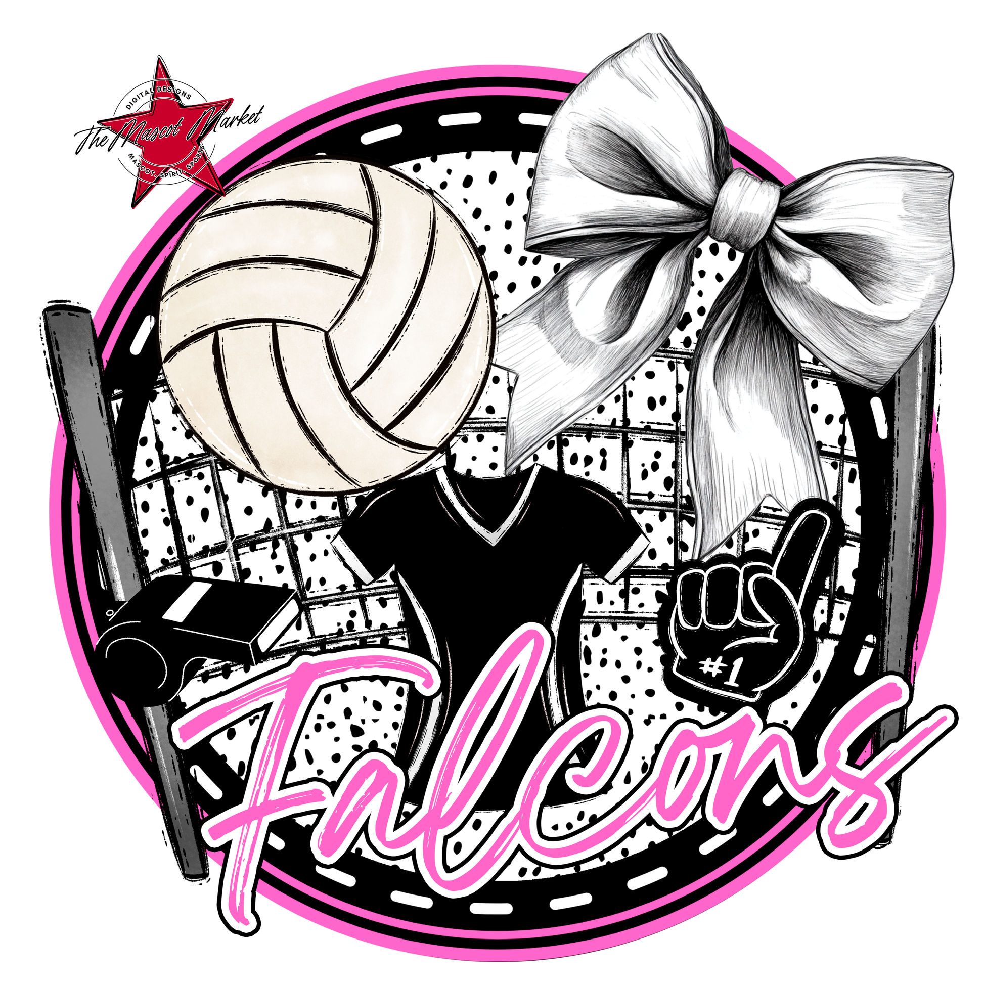 Falcons Circle Volleyball Design-Baby Pink