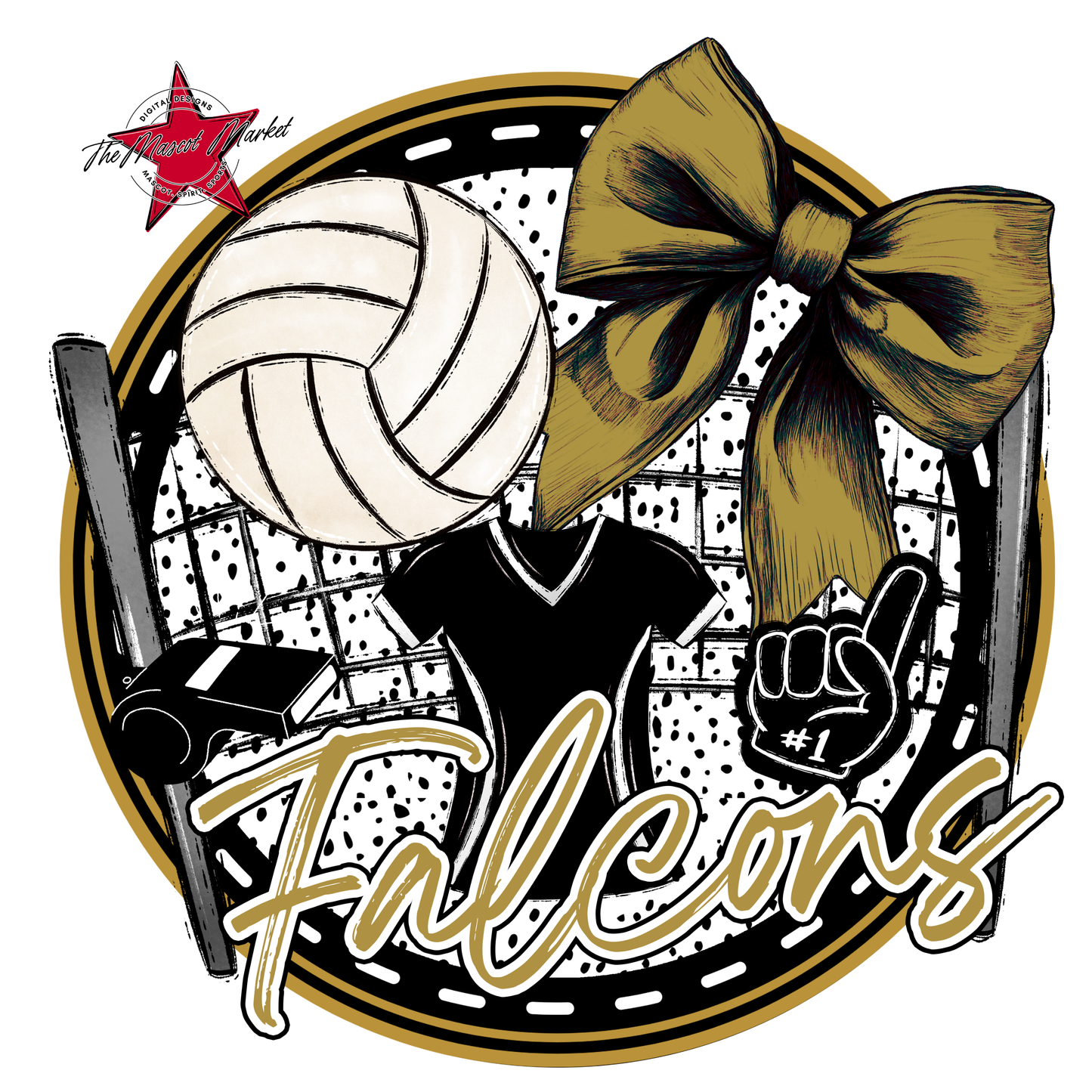Falcons Circle Volleyball Design-Gold