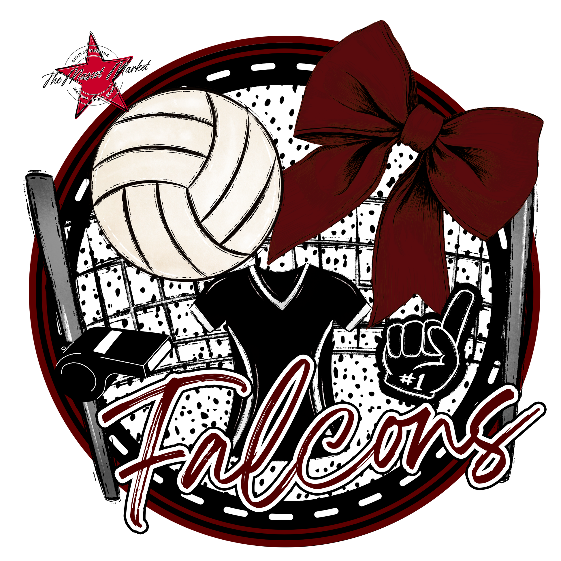 Falcons Circle Volleyball Design-Maroon