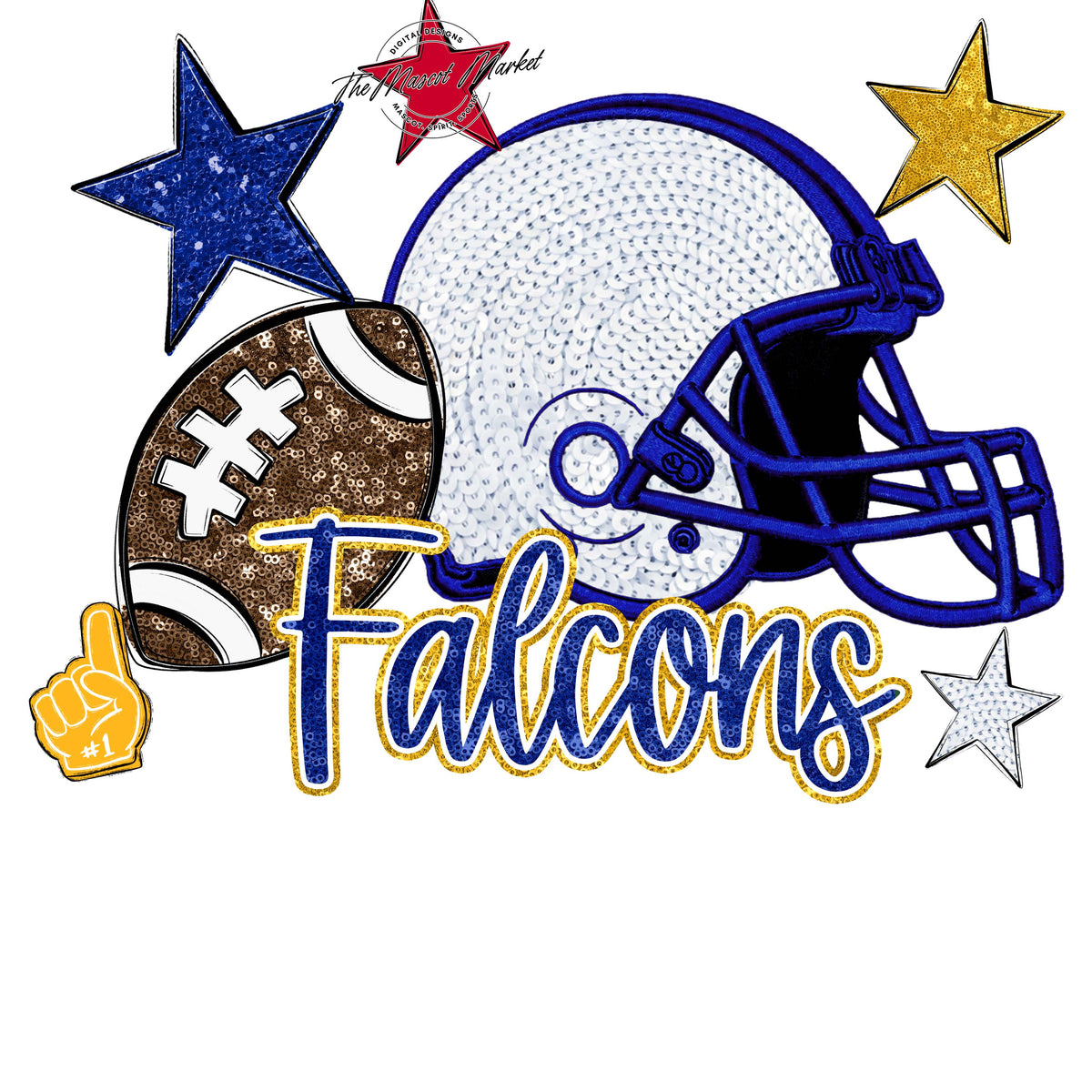 Falcons Football Embroidered Sequins Design-Blue & Yellow