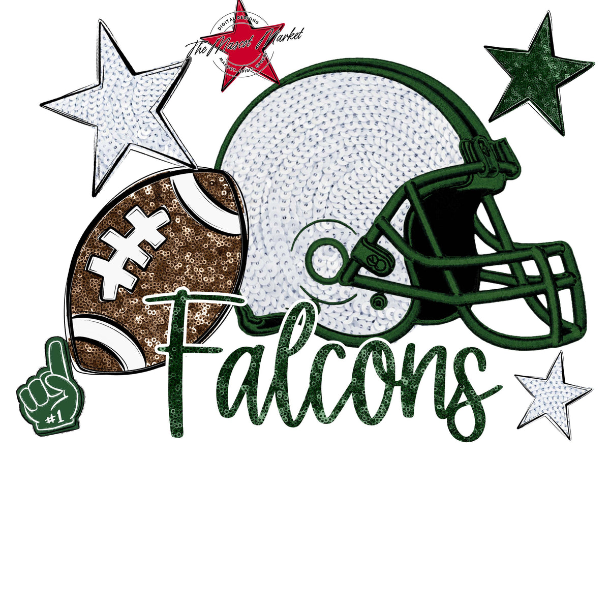 Falcons Football Embroidered Sequins Design-Green