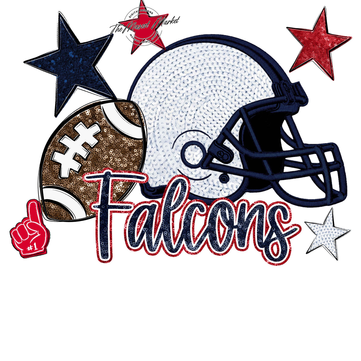 Falcons Football Embroidered Sequins Design-Navy & Red
