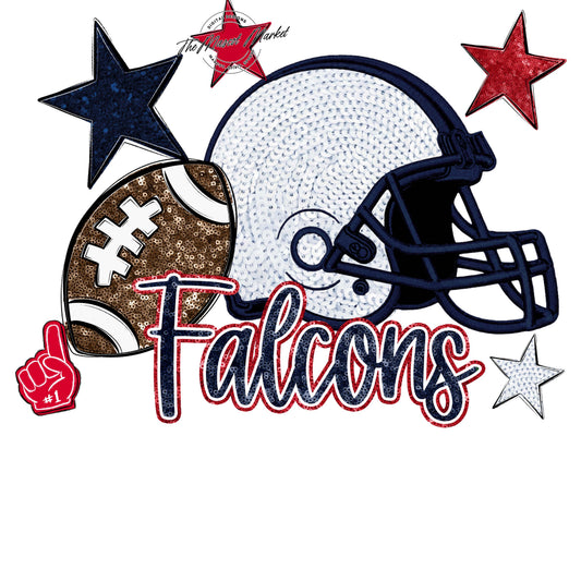 Falcons Football Embroidered Sequins Design-Navy & Red
