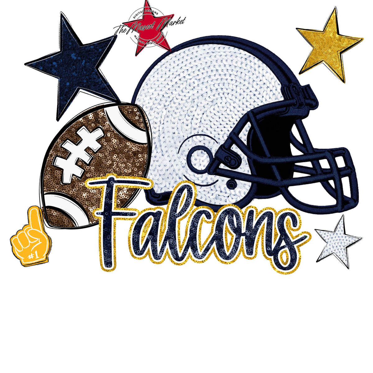 Falcons Football Embroidered Sequins Design-Navy & Yellow