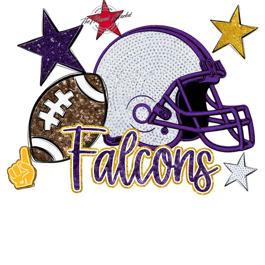 Falcons Football Embroidered Sequins Design-Purple & Yellow