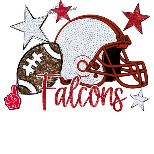 Falcons Football Embroidered Sequins Design-Red