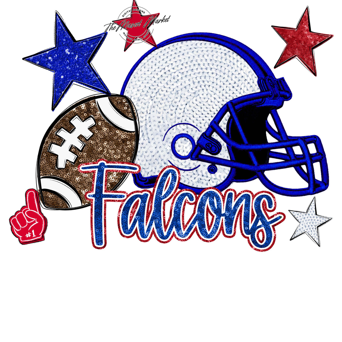 Falcons Football Embroidered Sequins Design-Royal Blue & Red