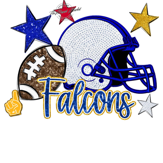 Falcons Football Embroidered Sequins Design-Royal Blue & Yellow