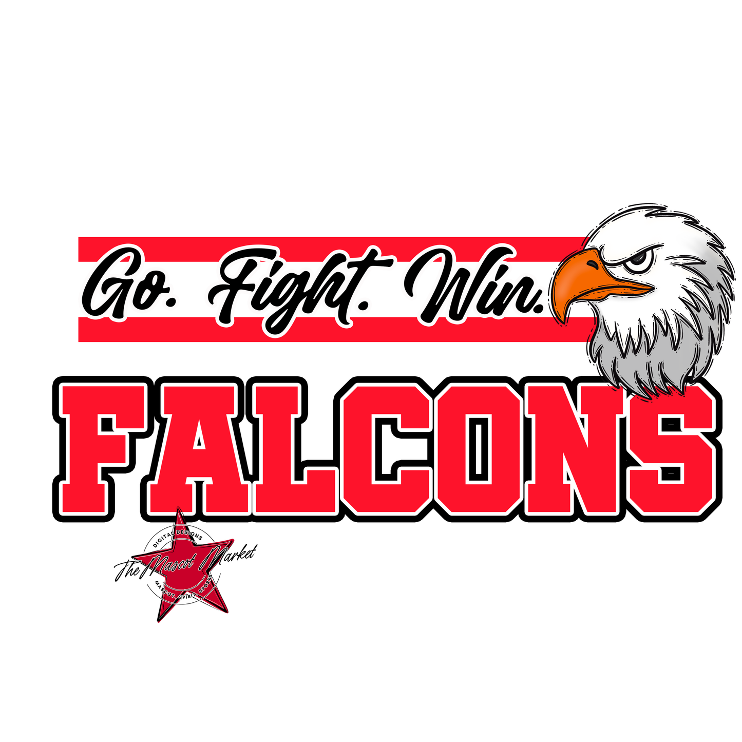 Falcons Go Fight Win Mascot Lines-Bright Red