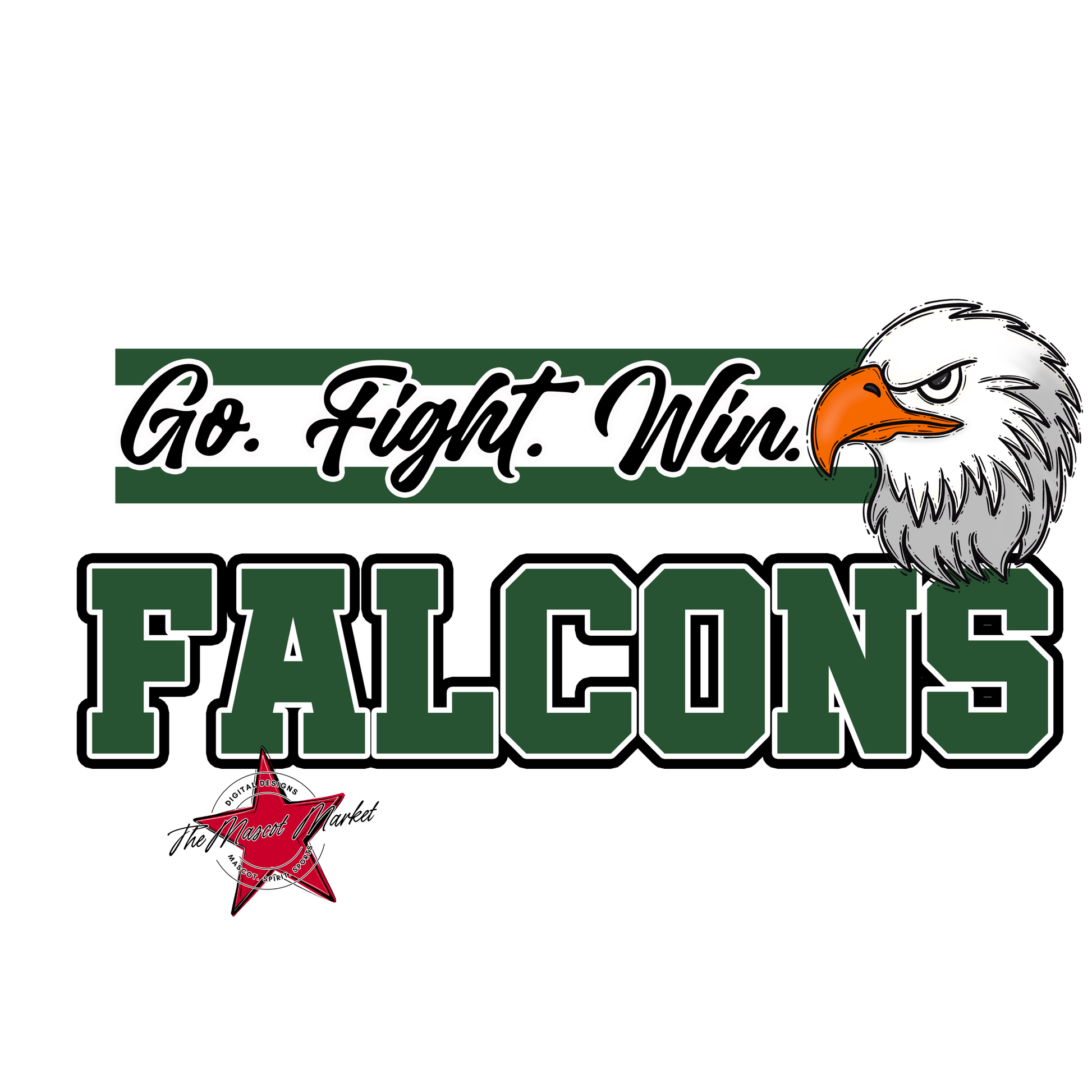 Falcons Go Fight Win Mascot Lines-Green