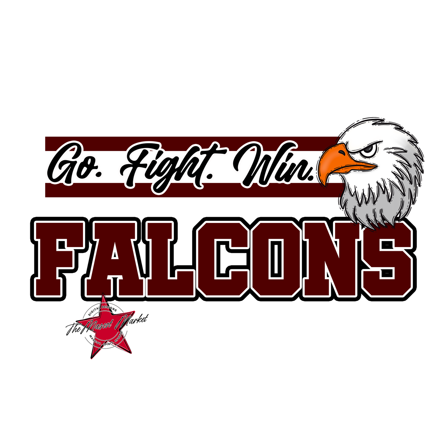 Falcons Go Fight Win Mascot Lines-Maroon