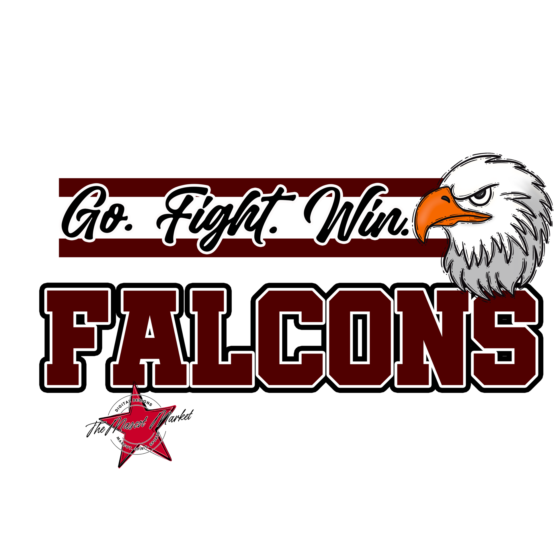 Falcons Go Fight Win Mascot Lines-Maroon