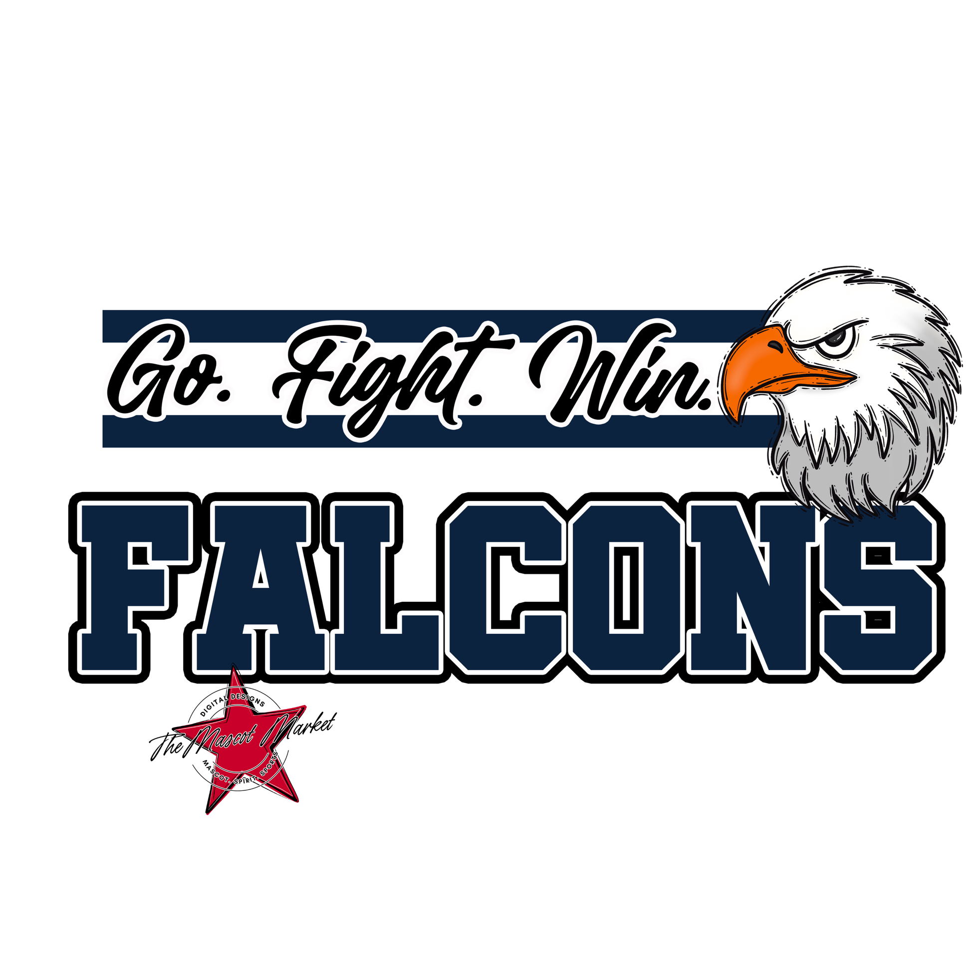 Falcons Go Fight Win Mascot Lines-Navy