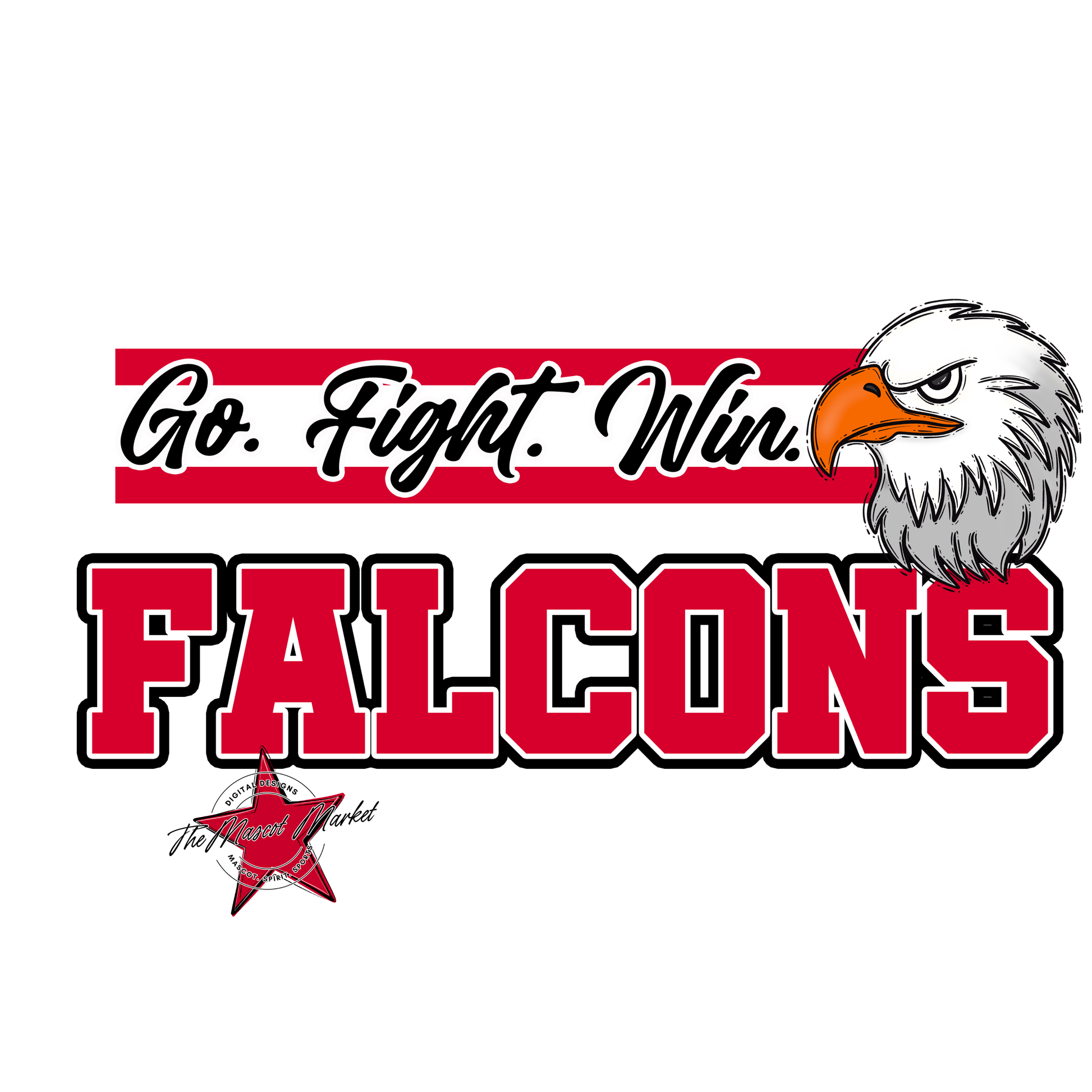 Falcons Go Fight Win Mascot Lines-Red
