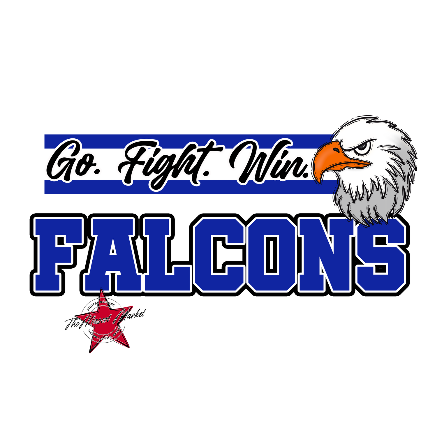 Falcons Go Fight Win Mascot Lines-Royal Blue