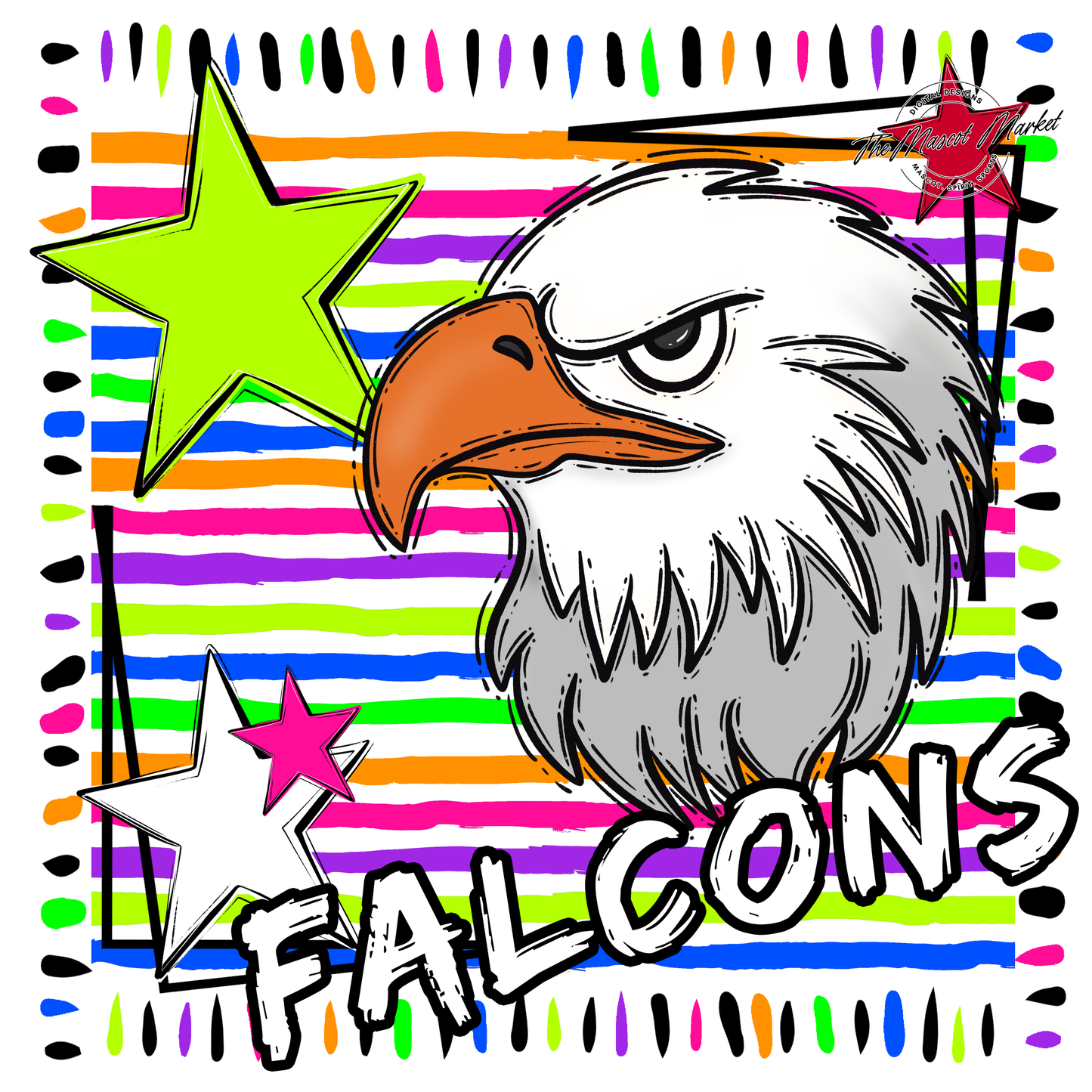 Falcons Mascot Frame-Neon White