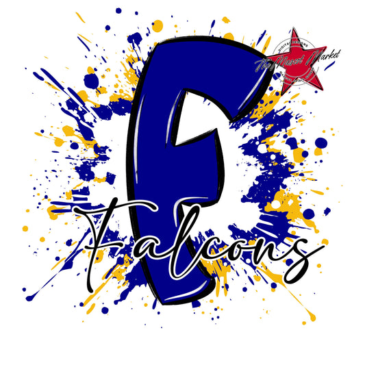 Falcons Mascot Splatter-Blue & Yellow