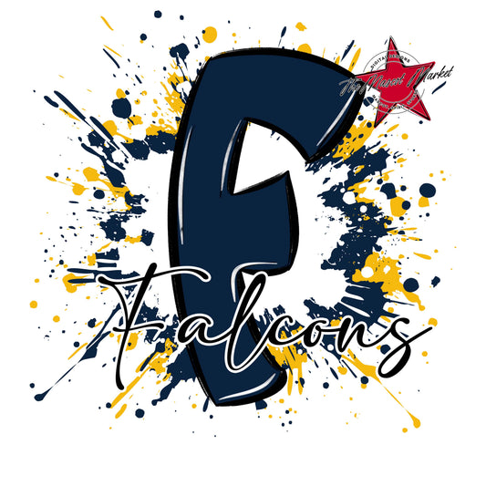 Falcons Mascot Splatter-Navy & Yellow