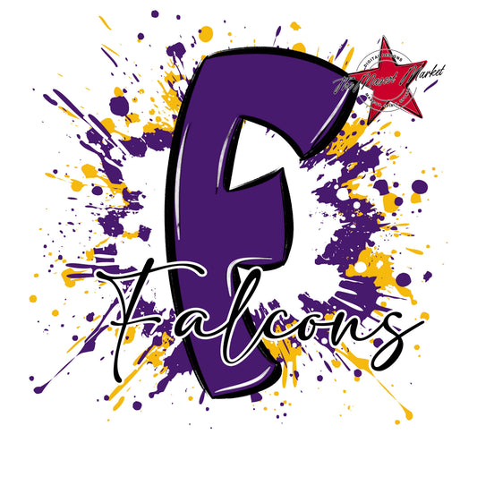 Falcons Mascot Splatter-Purple & Yellow