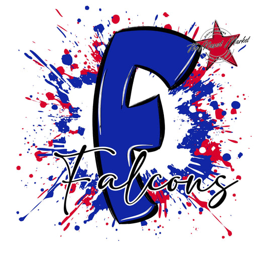 Falcons Mascot Splatter-Royal Blue & Red