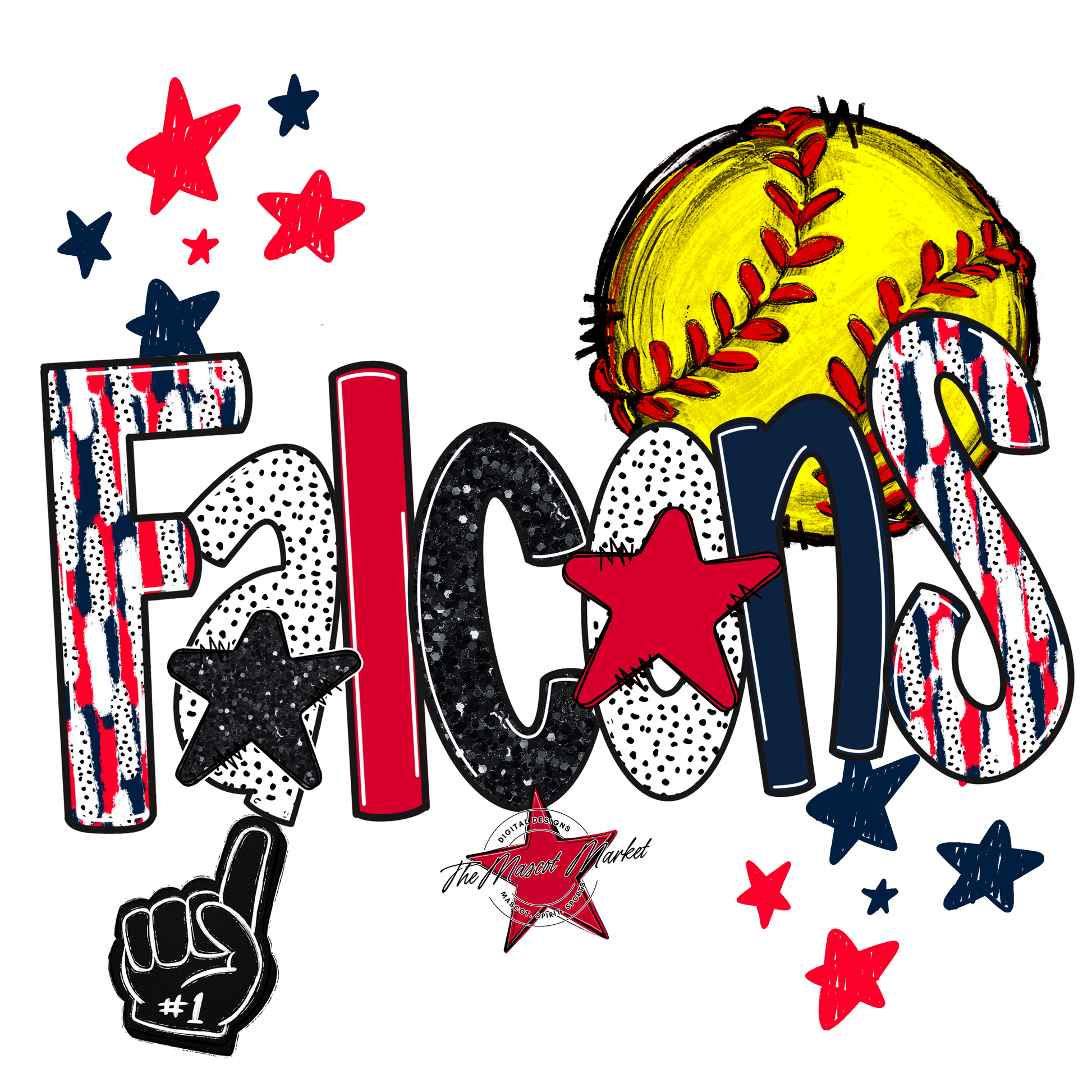 Falcons Softball Scrape-Navy-Red