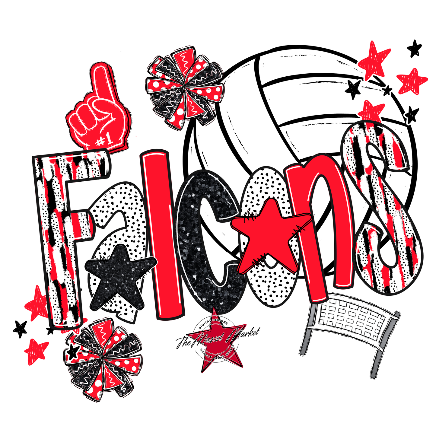 Falcons Volleyball Scrape-Bright Red