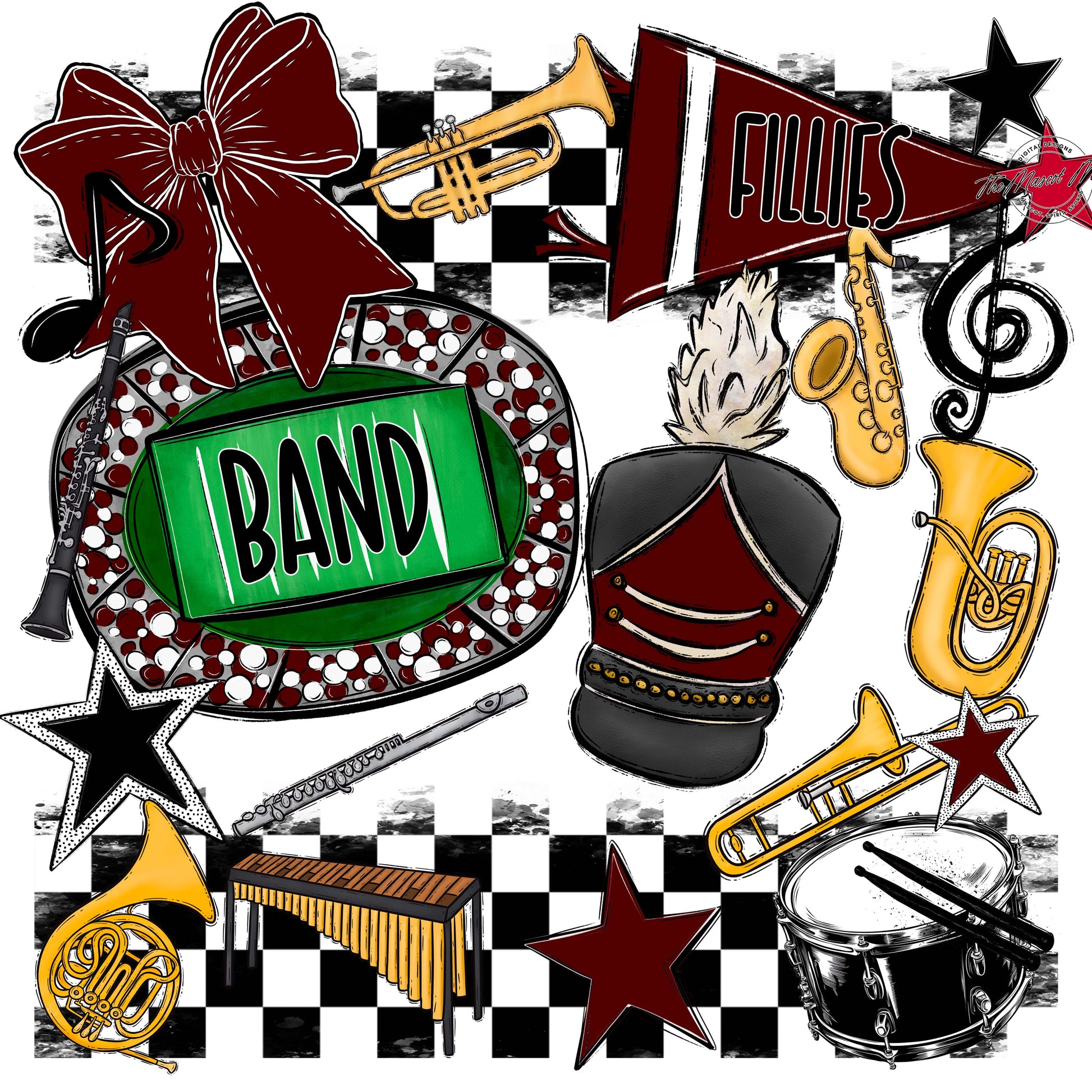 Fillies Band Checkers Design-Maroon