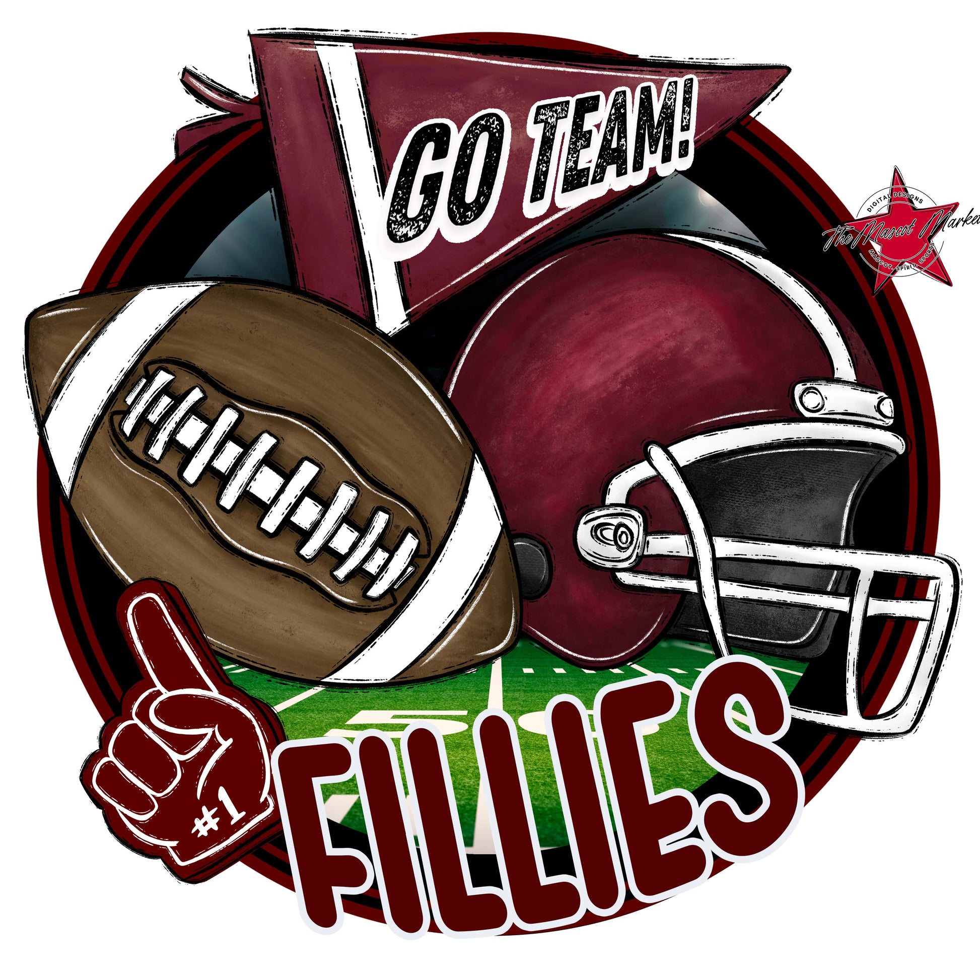 Fillies Circle Football Design-Maroon