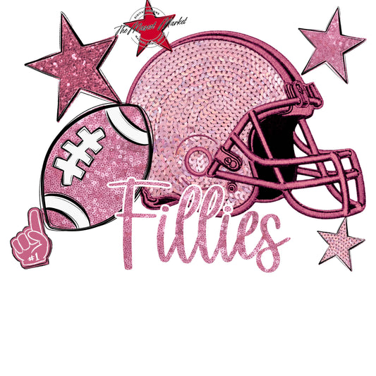 Fillies Football Embroidered Sequins Design-Pink Out