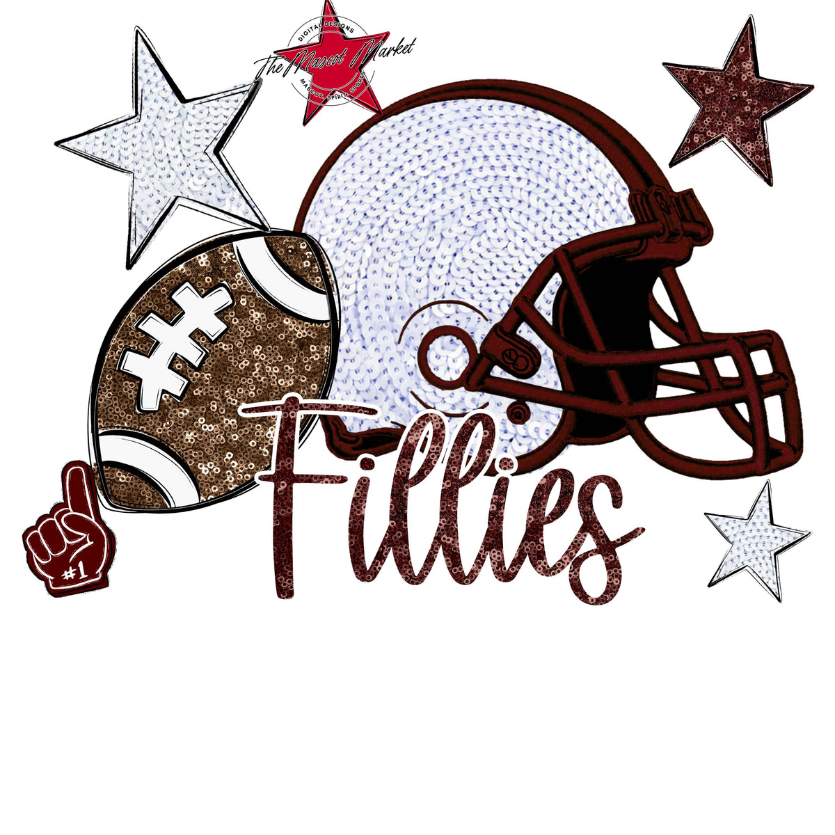 Fillies Football Embroidered Sequins Design-Maroon
