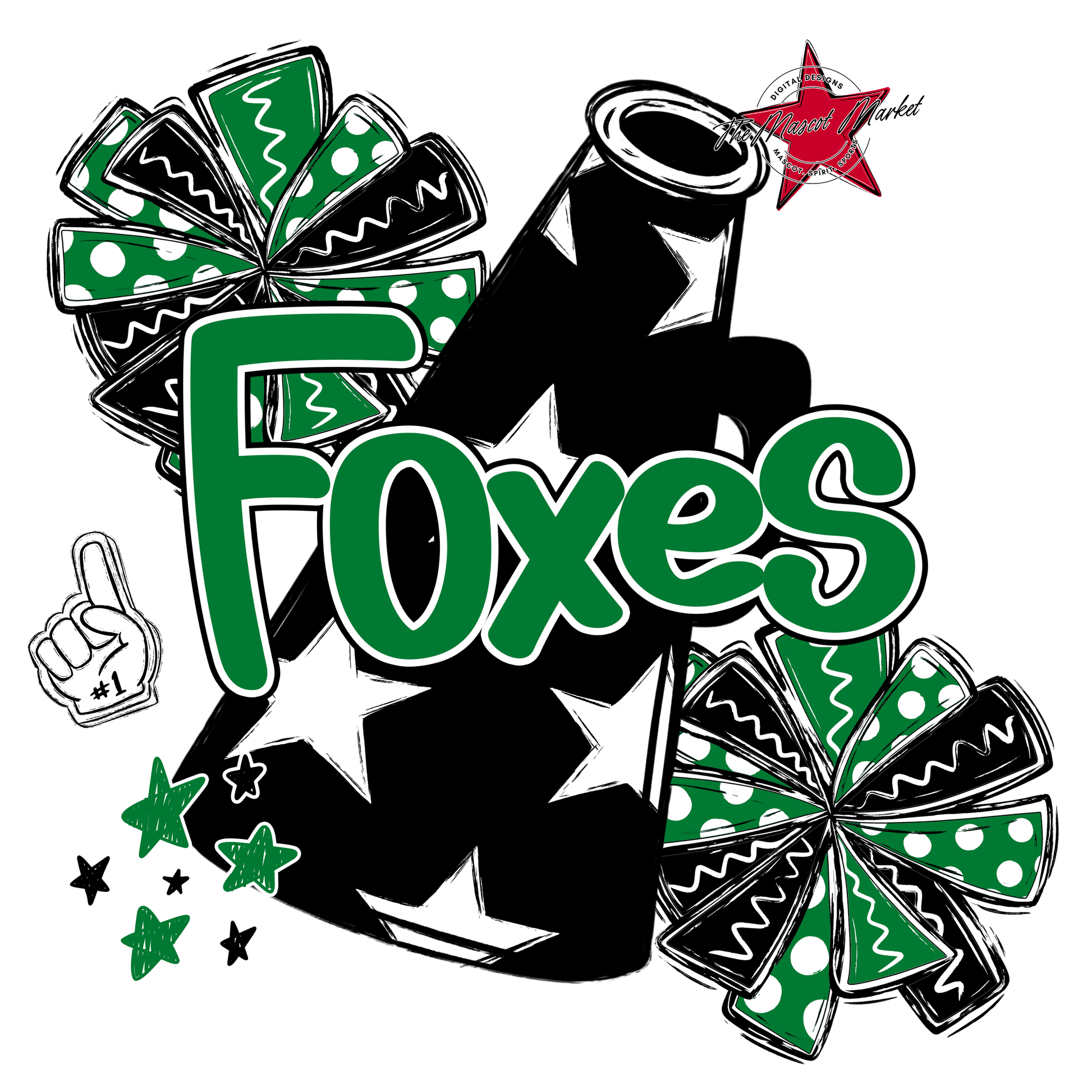 Foxes Alpha Megaphone Design-Kelly Green