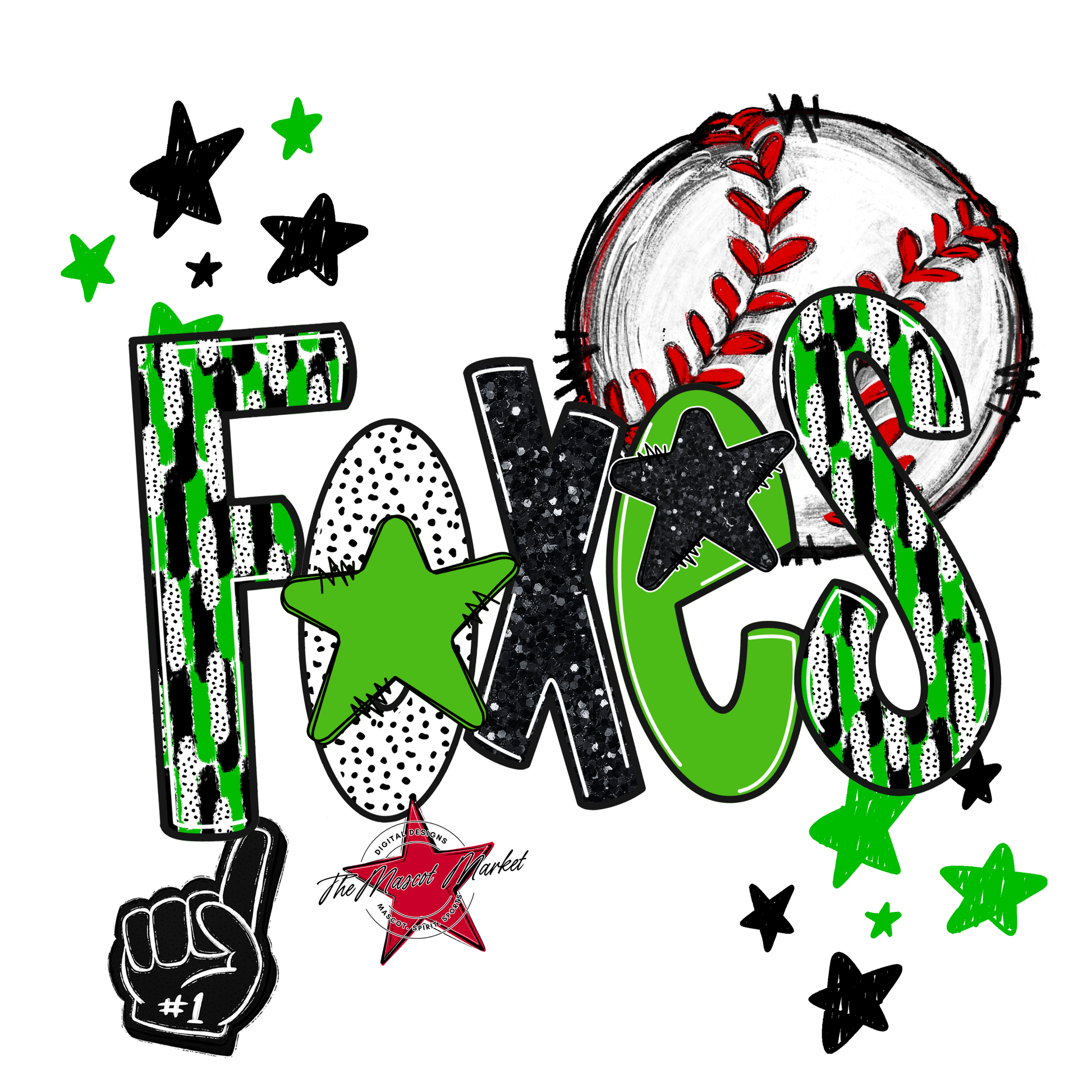 Foxes Baseball Scrape-Bright Green