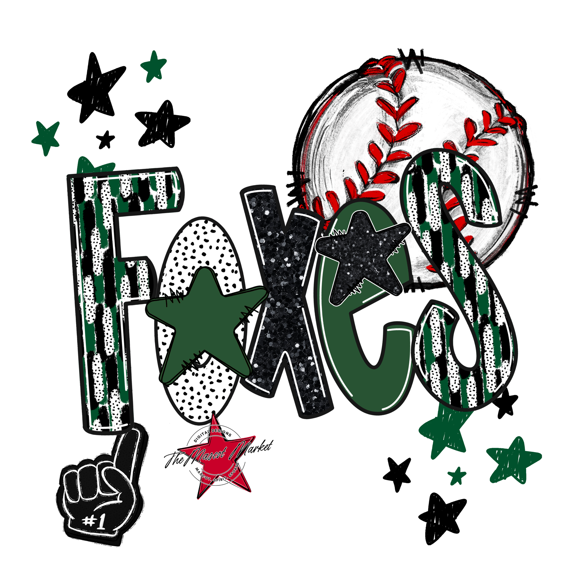 Foxes Baseball Scrape-Green