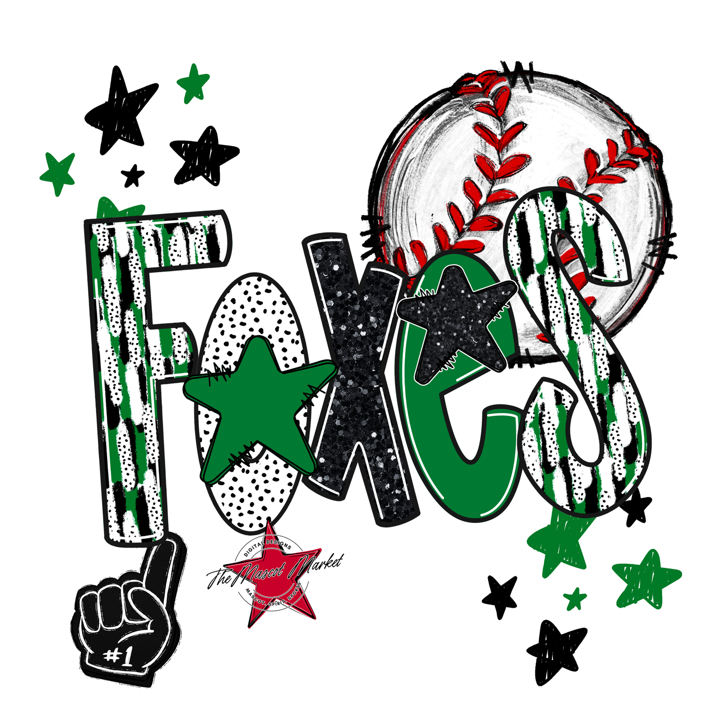 Foxes Baseball Scrape-Kelly Green