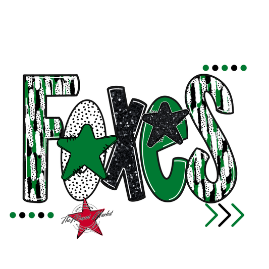 Foxes Brushstroke Alpha w Arrows-Kelly Green