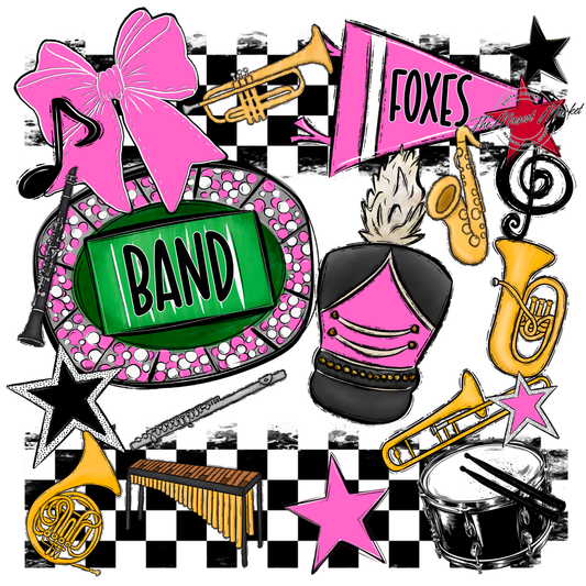 Foxes Checkers Band Spirit Design-Baby Pink