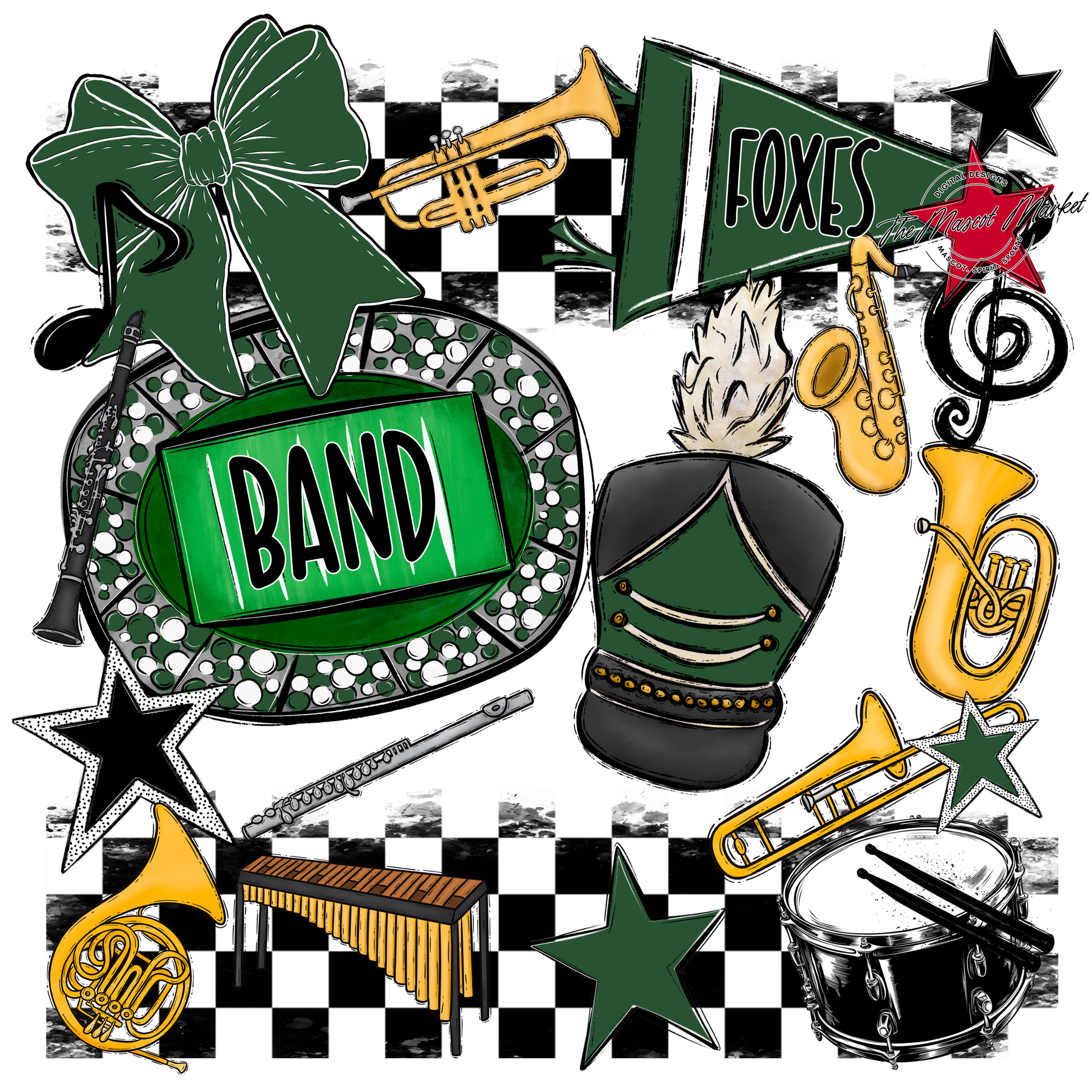 Foxes Checkers Band Spirit Design-Green