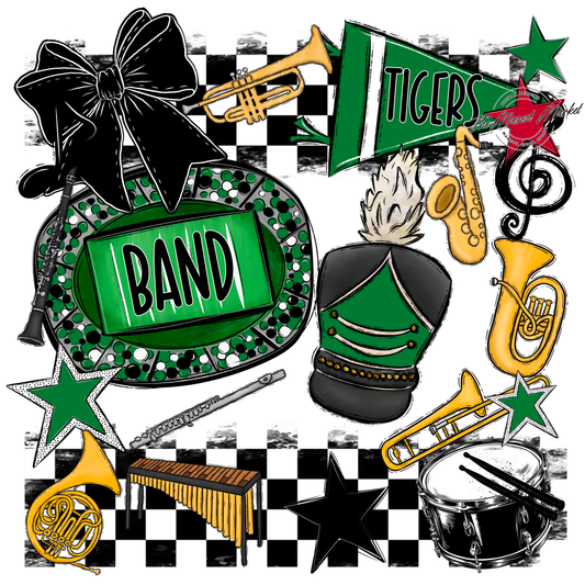 Foxes Checkers Band Spirit Design-Kelly Green