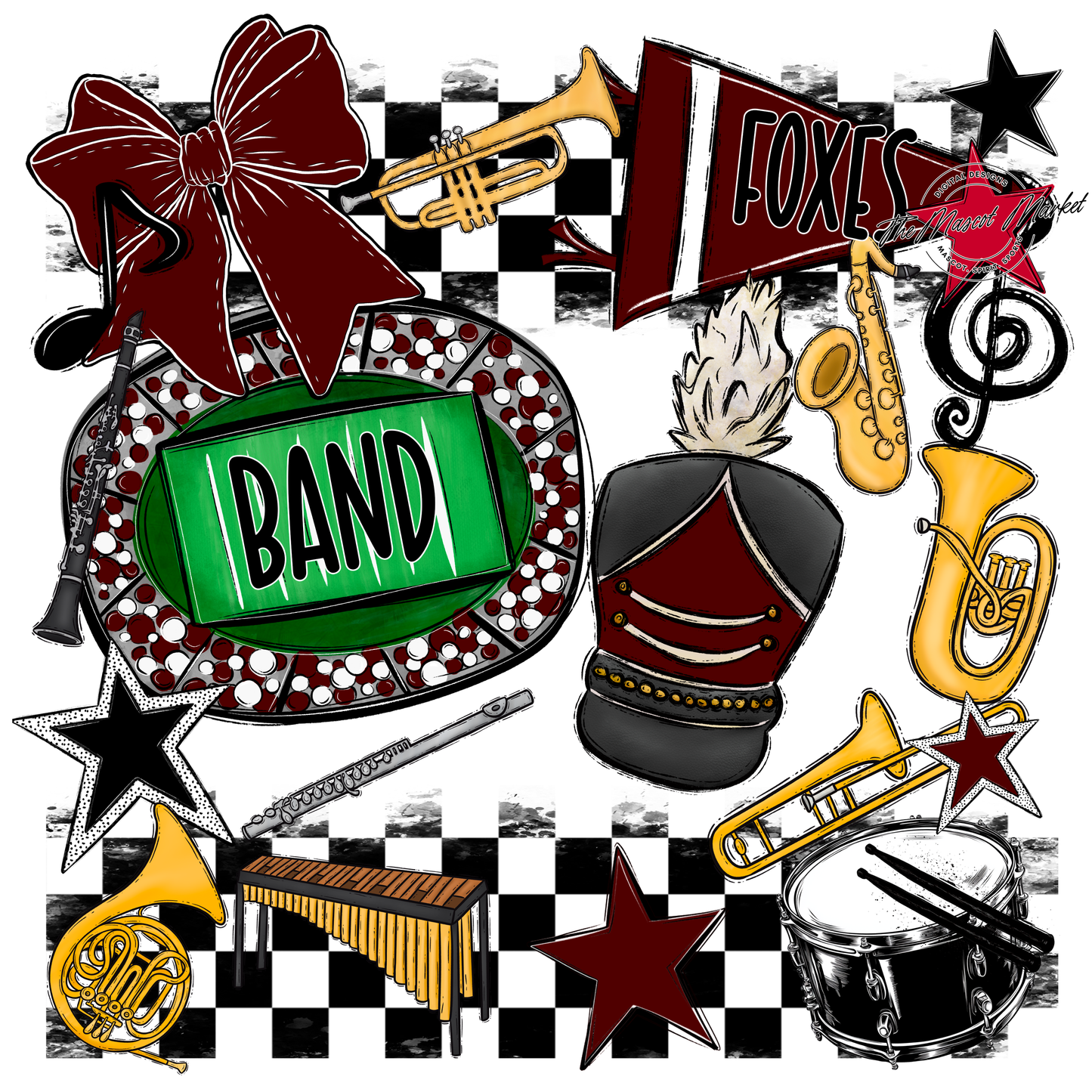 Foxes Checkers Band Spirit Design-Maroon
