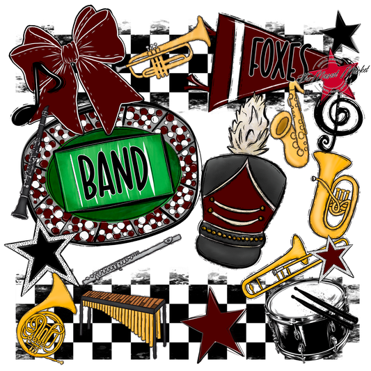 Foxes Checkers Band Spirit Design-Maroon