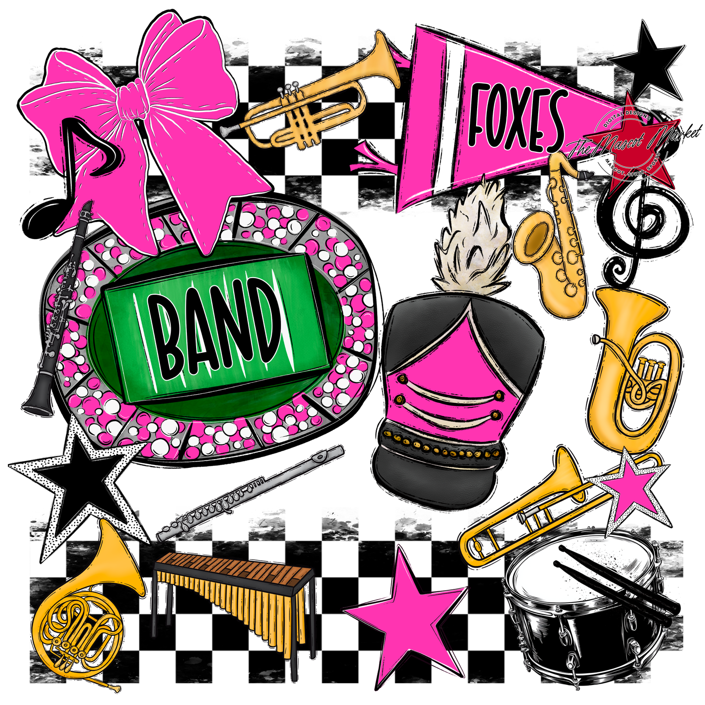 Foxes Checkers Band Spirit Design-Pink
